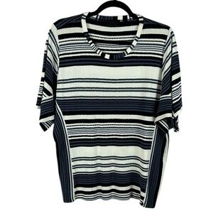 Q Neel Classic Striped Short Sleeve Round Neck Top Size 8 Blue White Casual